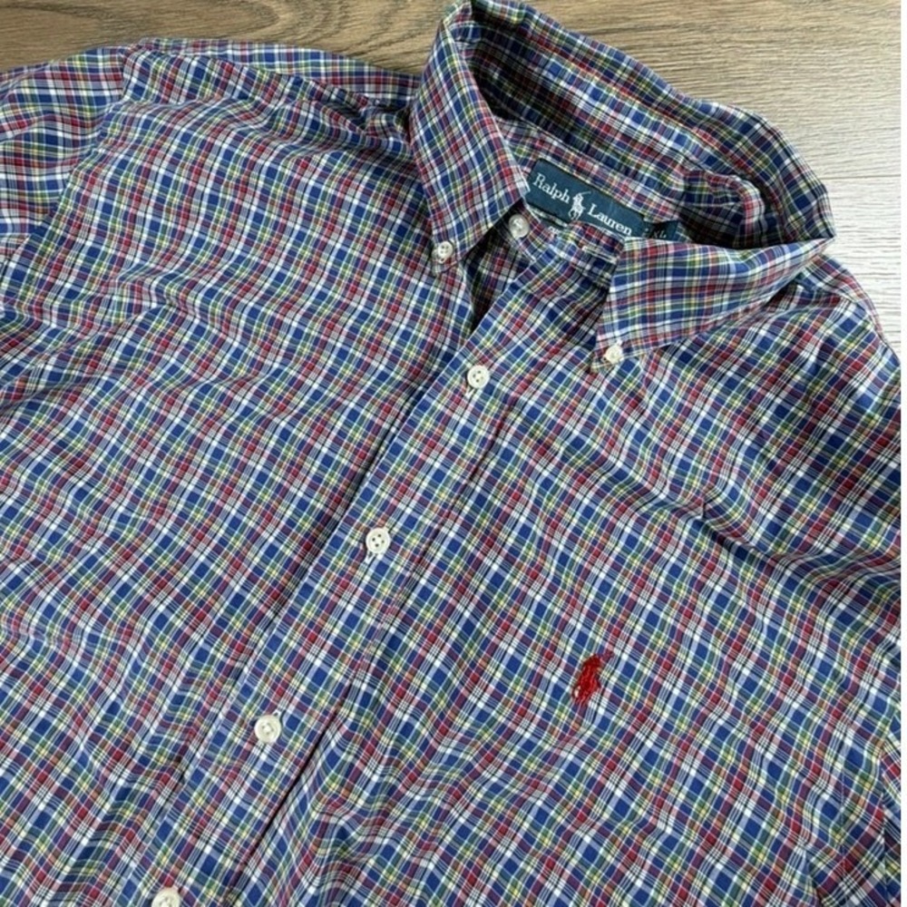 Ralph Lauren Men's 100% Cotton Plaid Button Down Red Blue Yellow Preppy Fall XL